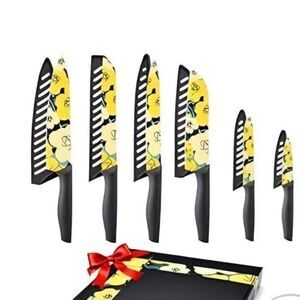 6 Stainless Steel Kitchen Knives w 6 Blade Guards